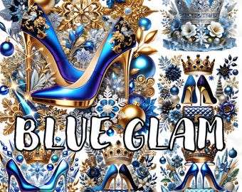 Blue Winter Glam Clipart Set, Holiday Fashion PNG (Digital Download)