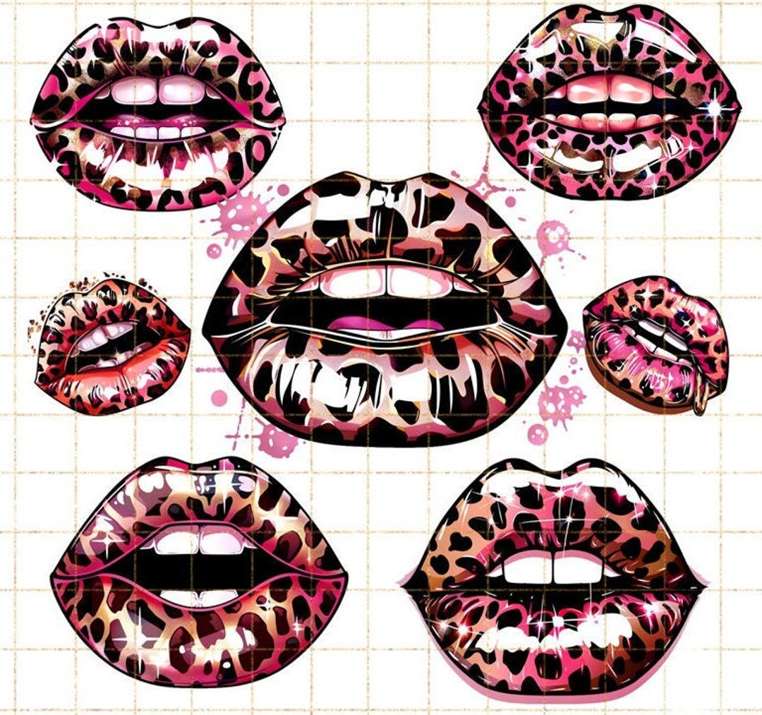 Pink & Gold Leopard Lips Clipart: Glam Kiss Prints (PNG Digital ...