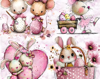 Watercolor Easter Clipart – Bunny & Spring Animals PNG Set (Digital Download)