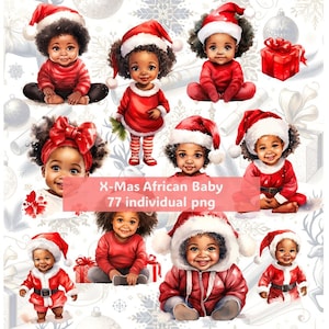 Clipart bambino nero, Clipart africano acquerello, Baby Shower, Babbo Natale Afro Baby, Clipart bambino, Nursery PNG,