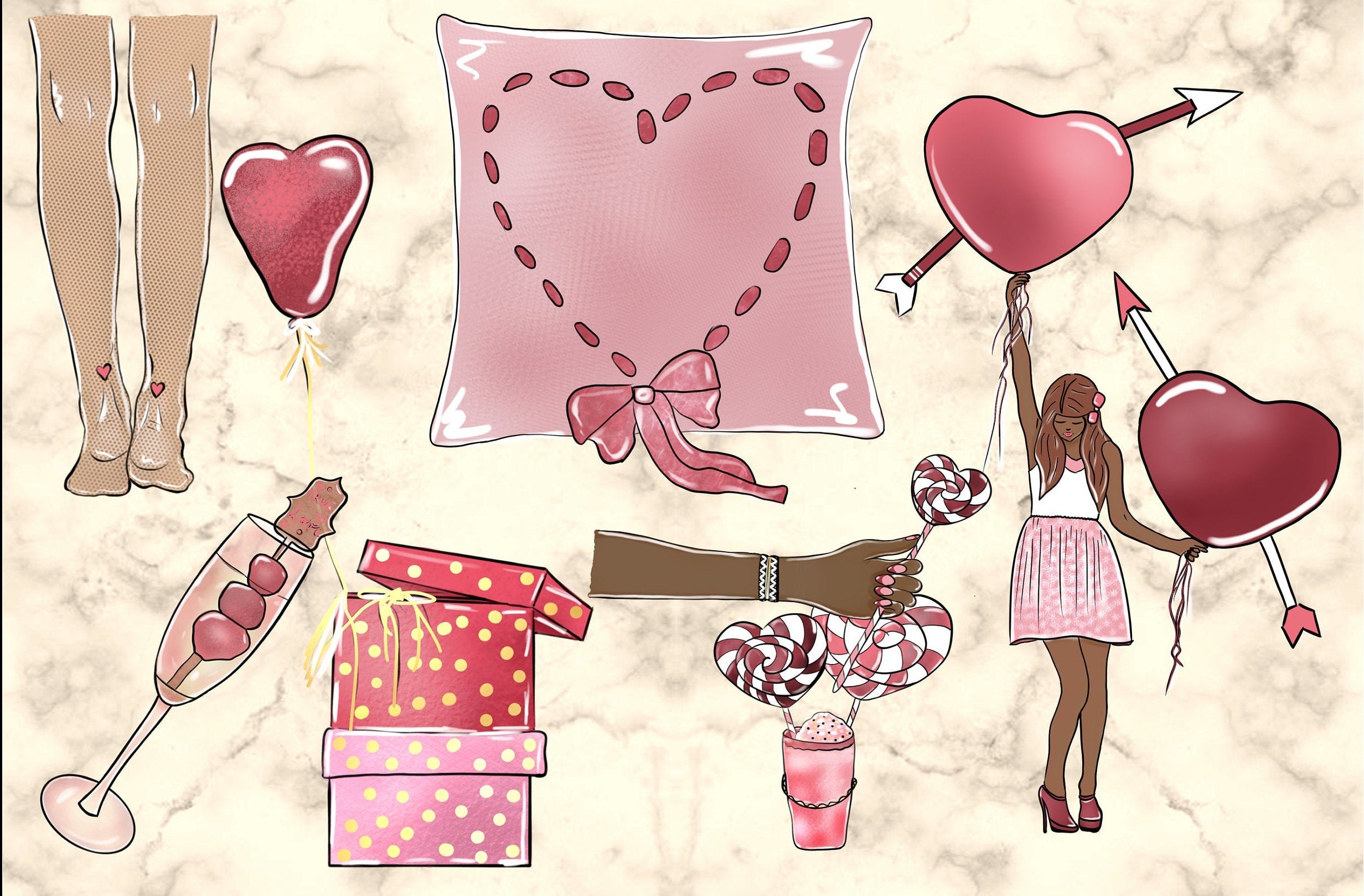 Pink Romance Illustration, Love Clipart, Fashion Sublimation, Planner ...