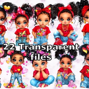 Watercolor Cute African American Girl, PNG Bundle, Afrocentric Girls Clipart, Digital Sublimation Art, Afro Kids, DTF Transfer Print Design