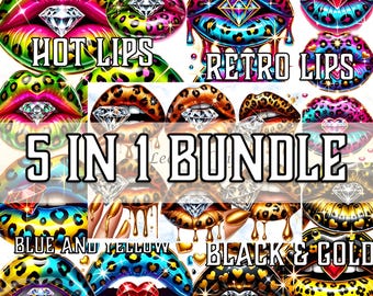 Glam Leopard Lips Clipart Bundle: Retro Neon PNG (Digital Download)