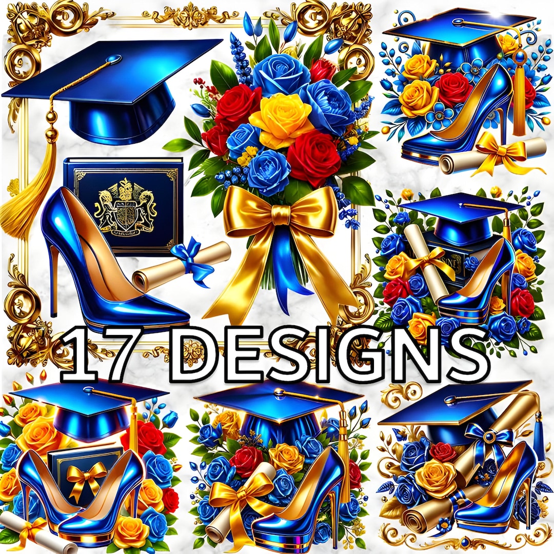 Blue Graduation Graphics Royal Blue Graduation Clipart: Heels, Caps, Diploma (PNG Digital ...