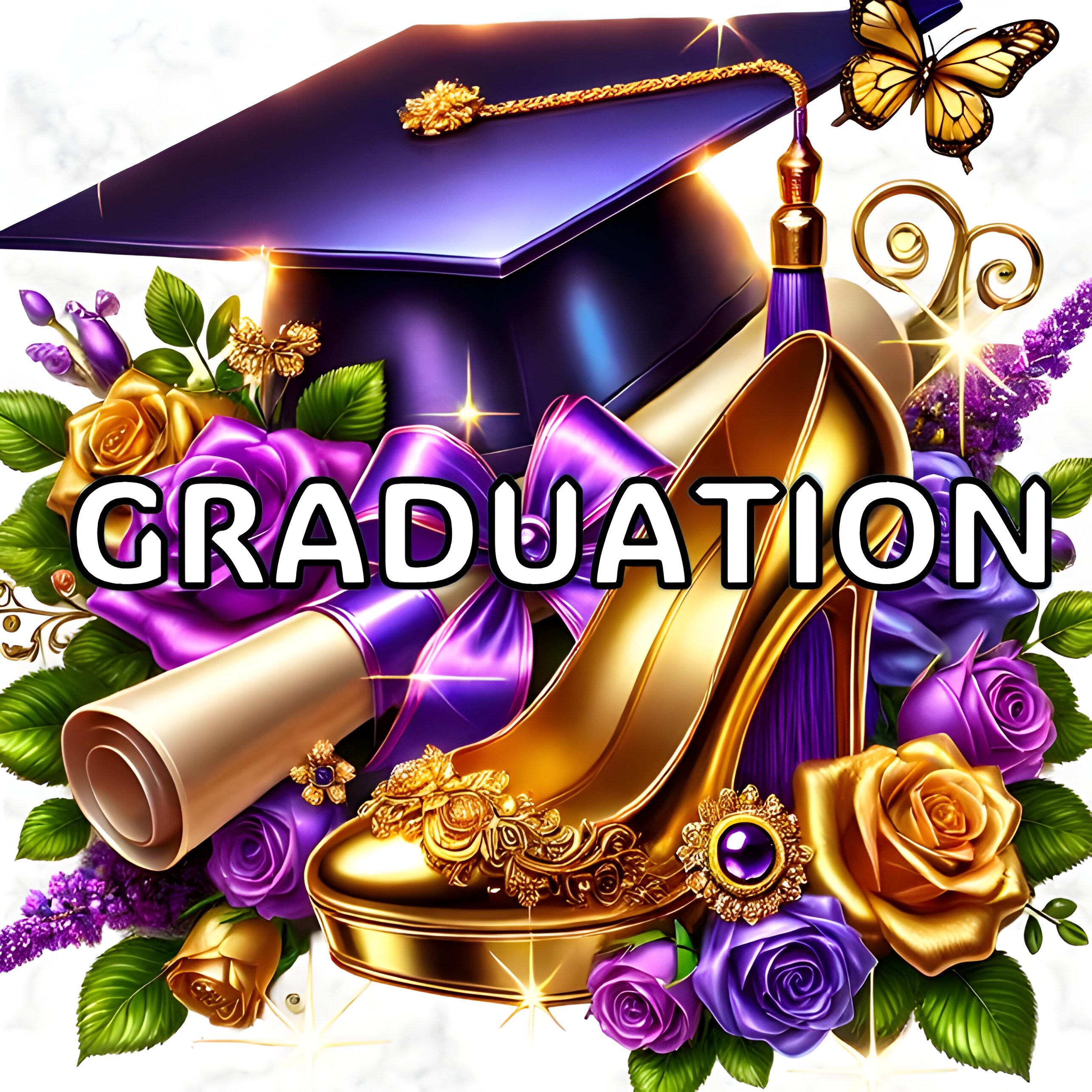 Purple Graduation Graphics Purple Graduation Clipart: Glam Heels & Cap PNG (digital Download) - Etsy