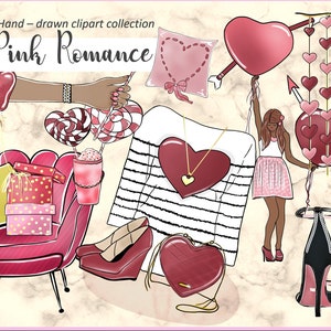 Pink Romance Illustration, Love Clipart, Fashion Sublimation, Planner ...
