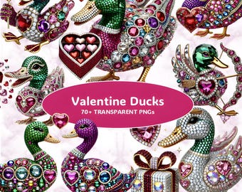 70+ Jeweled Valentine Duck Clipart Bundle PNG – Rhinestone Love Ducks, Romantic Crystal Bird Illustrations, Cute Valentine Digital Stickers