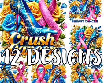 Glam Breast Cancer Awareness Clipart, Pink Ribbon, High Heel PNG (12 Designs)