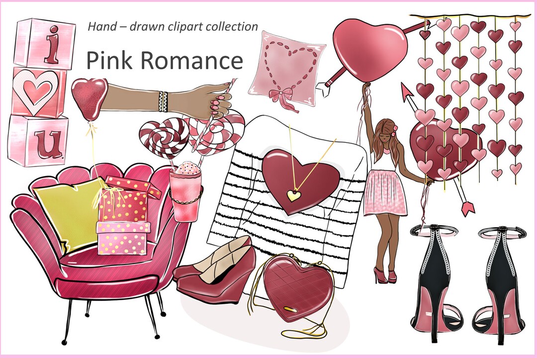 Pink Romance Illustration, Love Clipart, Fashion Sublimation, Planner ...
