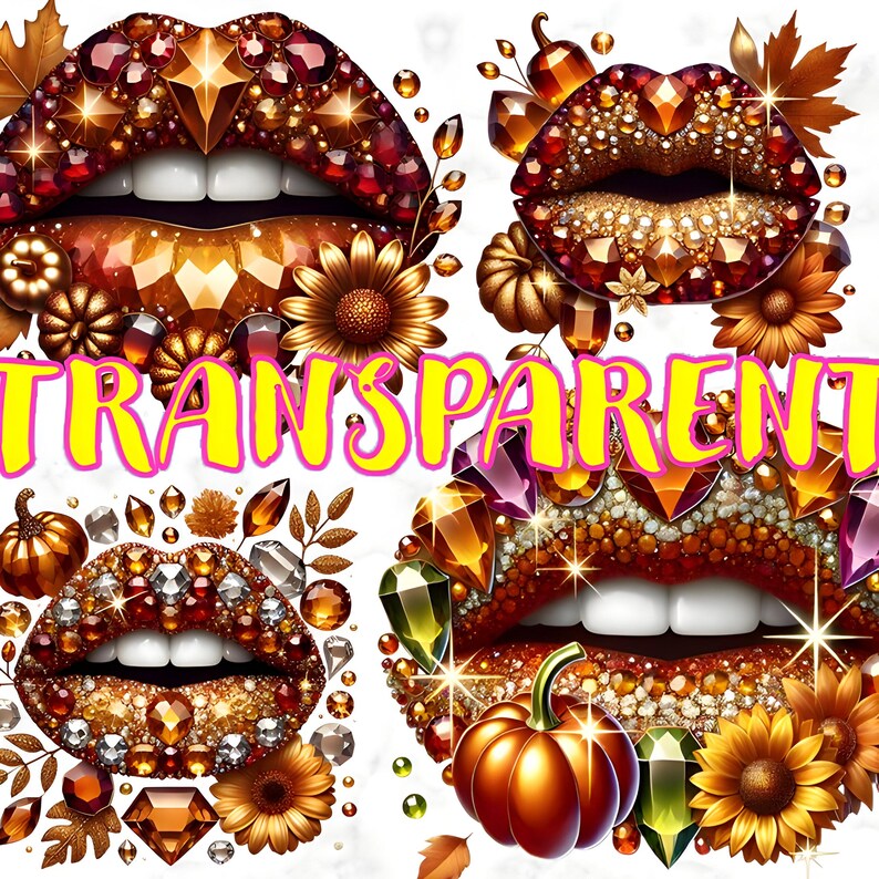 Fall Lips Clipart PNG: Glam Crystal Kiss, Thanksgiving Stickers ...