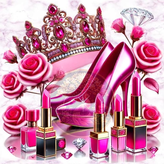 Pink Glam Heels and Crown PNG Bundle, Transparent Files, Sublimation Designs, DTF Transfer, High Heels and Crown Art, Fashion Design Element