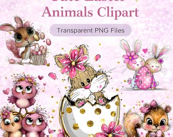 Cute Easter Animals Clipart – Bunny & Chicks Watercolor PNG Set