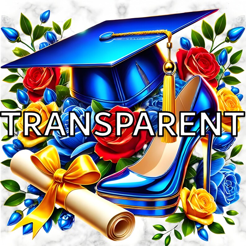 Blue Graduation Graphics Royal Blue Graduation Clipart: Heels, Caps, Diploma (PNG Digital ...