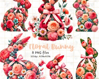 Watercolor Floral Bunny Clipart: Blush Easter PNG (Digital Download)