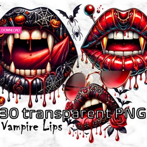 Vampire Lips Clipart, Gothic Lip Art, Dripping Blood Fangs PNG, Dark Fantasy Digital Download, Vampire Mouth Graphic, Sublimation Design