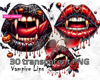 Vampire Lips Clipart, Gothic Lip Art, Dripping Blood Fangs PNG, Dark Fantasy Digital Download, Vampire Mouth Graphic, Sublimation Design