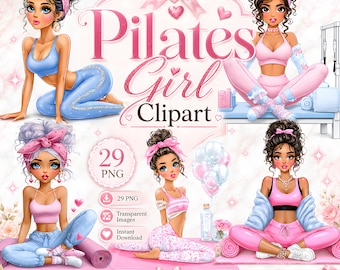 Pilates Girl Clipart Bundle, Coquette Fitness Girl PNG, Pink Pilates Princess Clipart, Feminine Wellness PNG, Instant Download