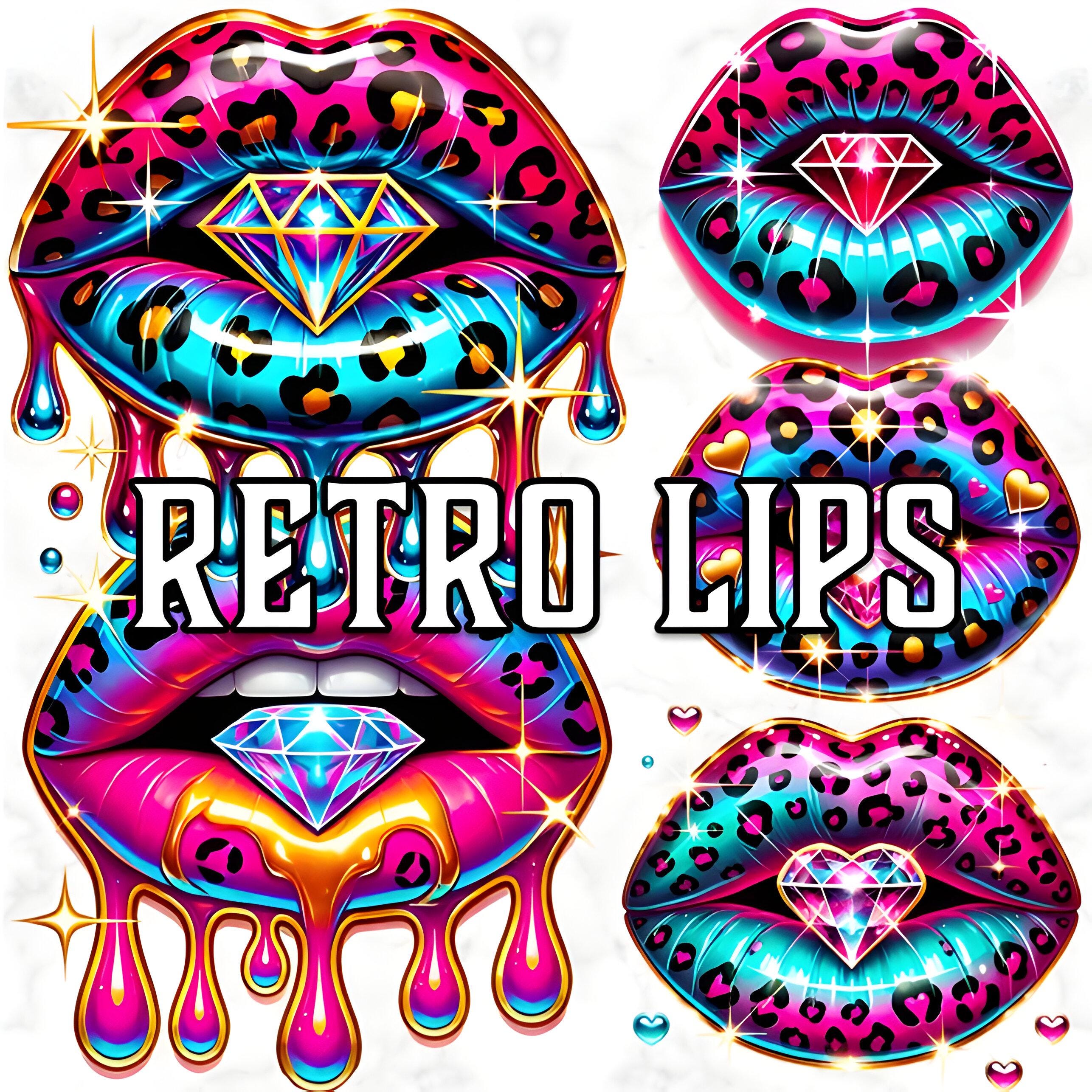 Retro Leopard Lips Clipart: Glitter Glam Stickers (PNG Digital Download ...