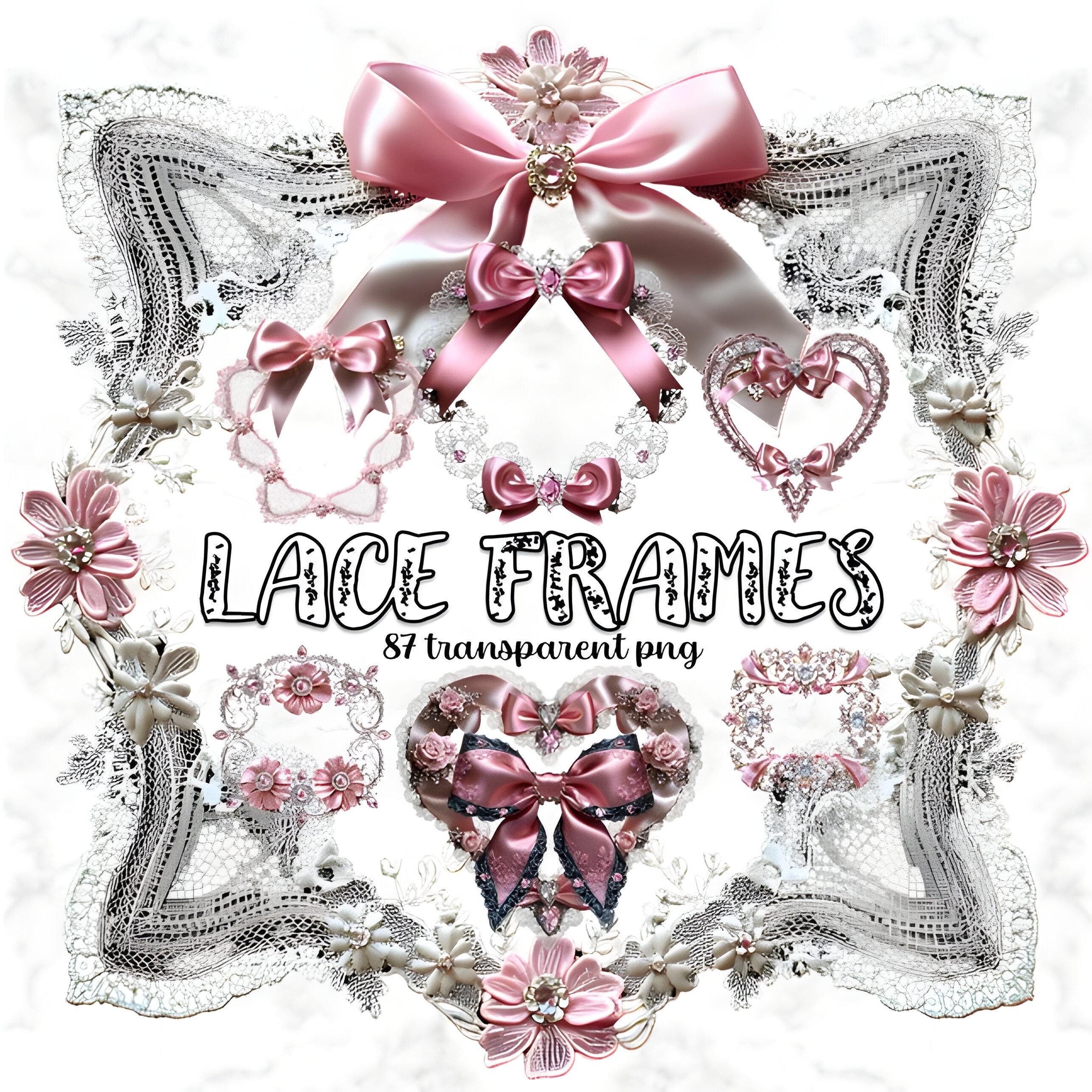 Lace Frames Clipart Bundle: Floral Bow PNG Graphics (87 Files) - Etsy