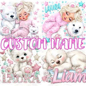 Ilustración personalizada con nombre de osito de peluche (descarga digital)