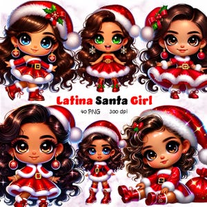 Clipart père Noël Latina, Illustration fille père Noël chicana, art numérique Navidad mignon, conception fille Noël latina, jolis agendas père Noël