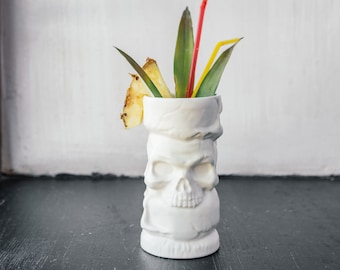 Skull Tiki Mug Ceramic - Unique Halloween Cocktail Glasses for Tiki Bar