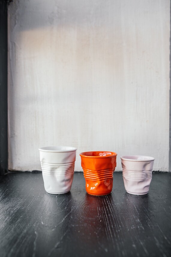 Crinkled Ceramic Cup, Color White, Plastic Cup, Ceramic Tumbler