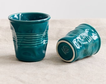 Turquoise Stoneware Mug: Minimalist Cortado Cup and Unique Coffee Gifts, 3-12 oz