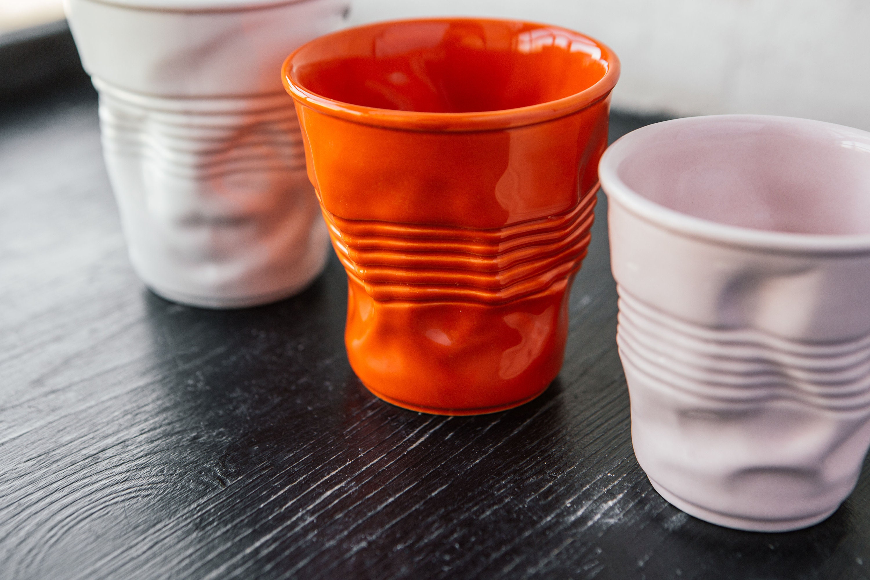 Crinkled Ceramic Cup, Color White, Plastic Cup, Ceramic Tumbler