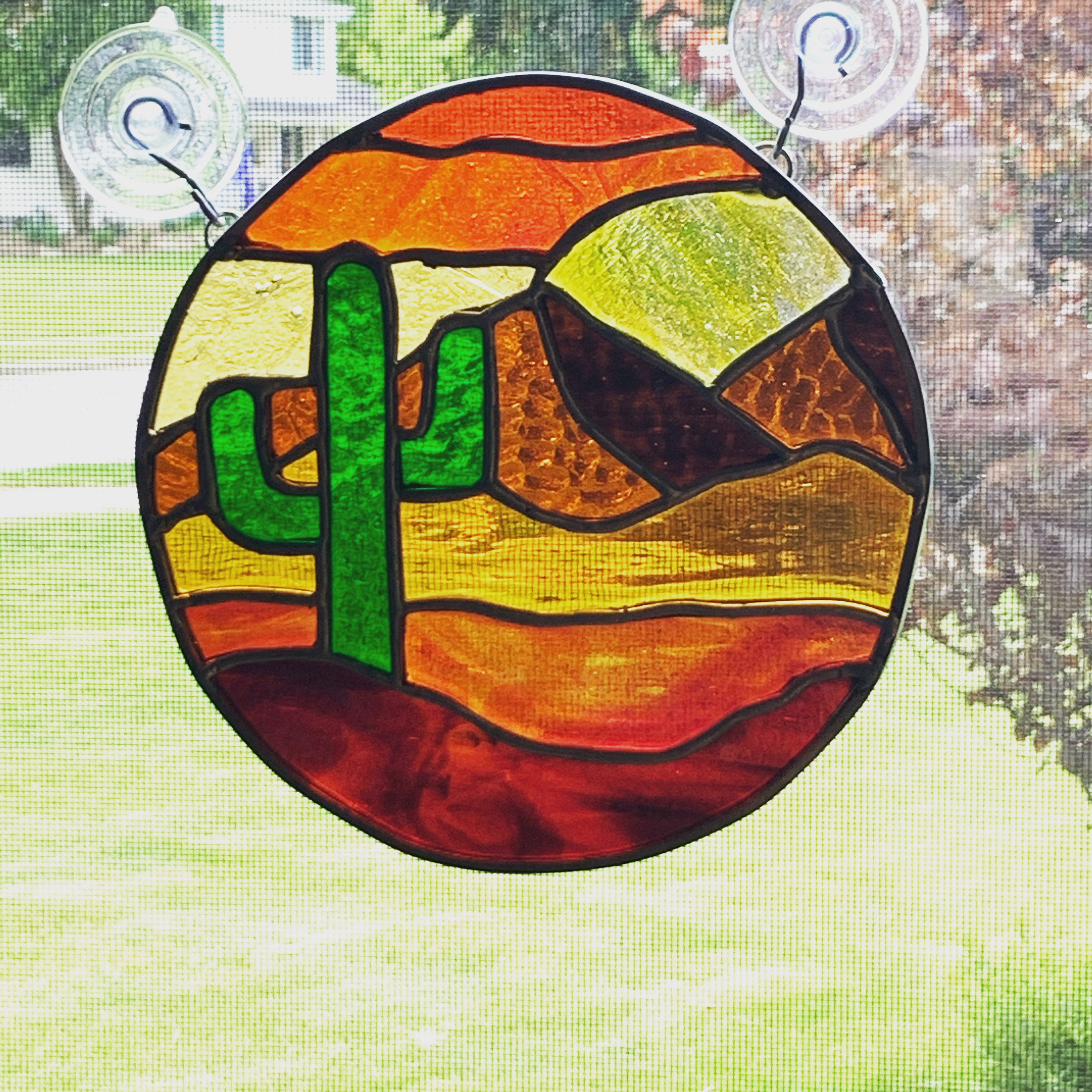 Stained Glass Saguaro Desert Pattern Etsy