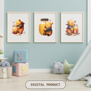 Winnie the Pooh Nursery Print Set Of 3 Wall Art | High-Resolution Digital Download | Easy-to-Print Kids Room Decor