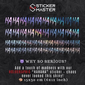Sticker Master Sticker Holographique HAHAHA – 15x30 cm Style Joker pour Moto, Casque, Ordinateur Portable et Voiture