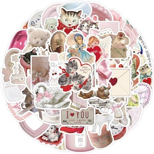 Lot de Stickers Romantiques Saint-Valentin – 50+ Autocollants Vintage Cottagecore pour Journal, Scrapbook, Ordinateur, Cadeaux