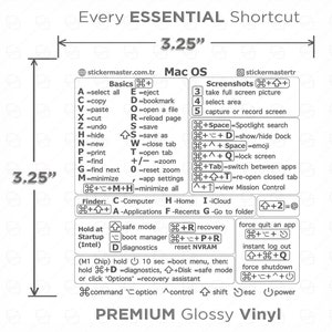 Mac OS MacBook Air Pro Decal Sticker Cheat Sheet Keyboard Shortcuts ...