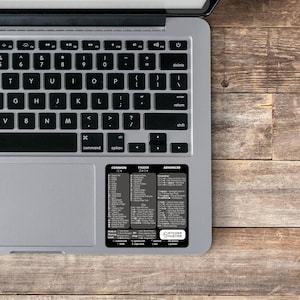 Mac OS MacBook Air Pro Decal Sticker Cheat Sheet Keyboard Shortcuts Laptop M1+Intel, Clear Vinyl Sticker, Compatible with 13/14/16 Inc Black