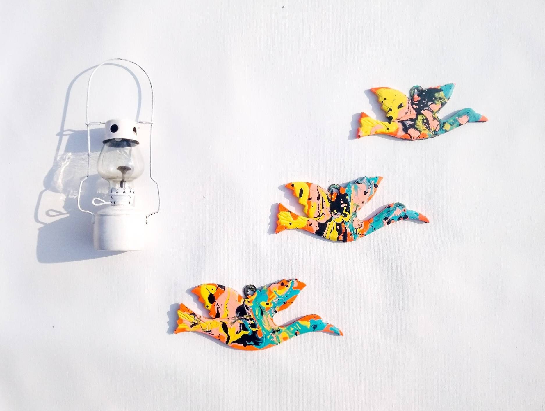 Flying Birds Wall Hanging Set de 3, Décoration Intérieure, Art Mural d'oiseaux Fait à La Main et Aff