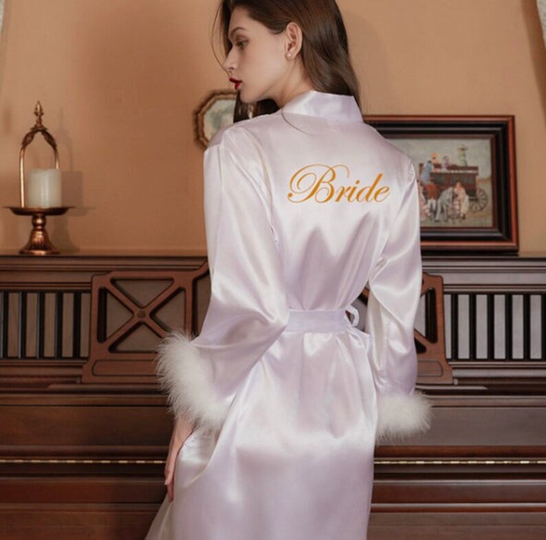 Bride Robe With Feather Sleeves Bridal Robe Boudoir Robe Etsy