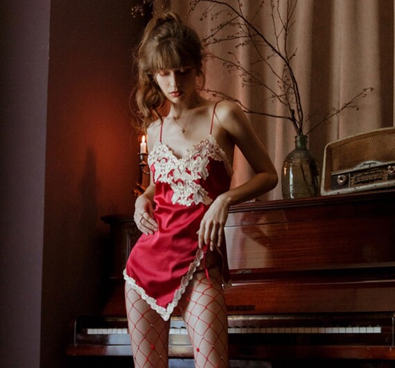 Women High Waist Red Stockings Thigh 
