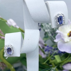 VIDEO 0.80 ct Tanzanite and Zircon Stud Earrings in Platinum Over Sterling Silver