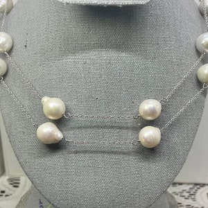 VIDEO White Edison Pearl 13-15mm Necklace in Rhodium Plating over 925 Sterling Silver (36&quot;)