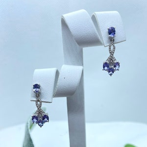 VIDEO 1.25 ct Tanzanite and Zircon Earrings in Platinum Over Sterling Silver