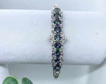 VIDEO 8.75 ct Northern Lights Mystic Topaz and Zircon Cuff Bracelet in Platinum Over Sterling Silver  (7.25")