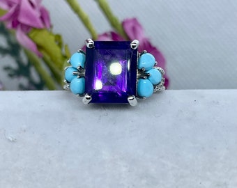 7.10 ct. Lusaka Amethyst and Multi Gemstone Ring in Platinum Over 925 Sterling Silver (SIZE 7)