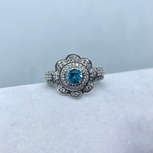 VIDEO (SIZE 7) 1.65 ct. Cambodian Blue Zircon and White Zircon Ring in Platinum Over 925 Sterling Silver