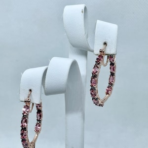 4.6 ct. Blush Tourmaline and Natural Champagne Diamond Inside Out Hoop Earrings in Vermeil Rose Gold Over 925 Sterling Silver