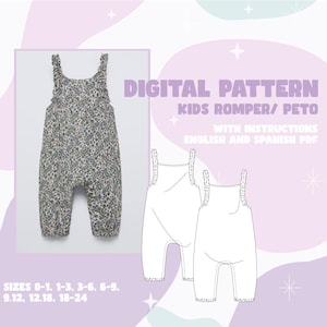 Baby overalls pattern, baby jumpsuit pattern, baby romper pattern, downloadable pattern, PDF digital pattern, children&#39;s pattern
