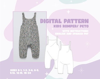 Schnittmuster für Babyoverall, Schnittmuster für Babyoverall, Schnittmuster für Babyspielanzug, Schnittmuster für Babyspielanzug, herunterladbares Schnittmuster, digitales Schnittmuster im PDF-Format, Babyschnittmuster, Kinderschnittmuster, A4