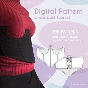 Corset Top sewing pattern, Instant Download, Underbust Corset pattern, Corset Belt Digital PDF Sewing Pattern, Corset Belt Sewing Pattern