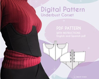Patron Costura, Patron Corset, Corset Top, Bustier Digital PDF, Patron Underbust,  Patron Digital PDF, Descarga instantánea, Tallas Xs-Xl