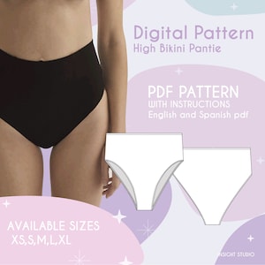 Bikini Bottom Pdf Pattern | High Waisted Bottom | PDF Bikini Sewing Pattern Size XS-XL | Patrón Bikini | Pattern pantie | High pantie